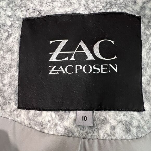 ZAC Posen Bouclé Wool Blend Coat Women Gray Size 10 Longline Textured Jacket - Picture 4 of 16